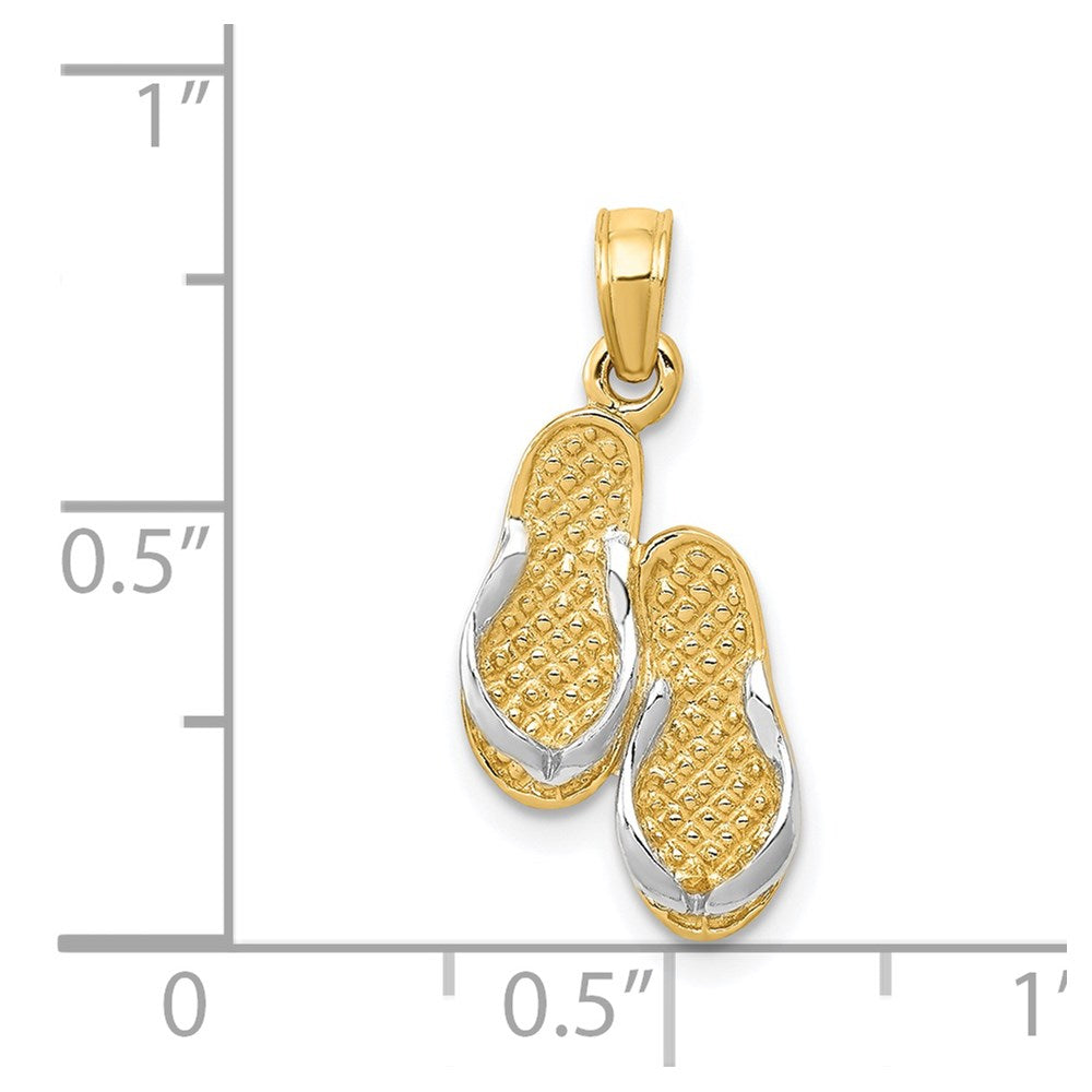 14k 3D w/Rhodium Solid Polished Sandals Pendant