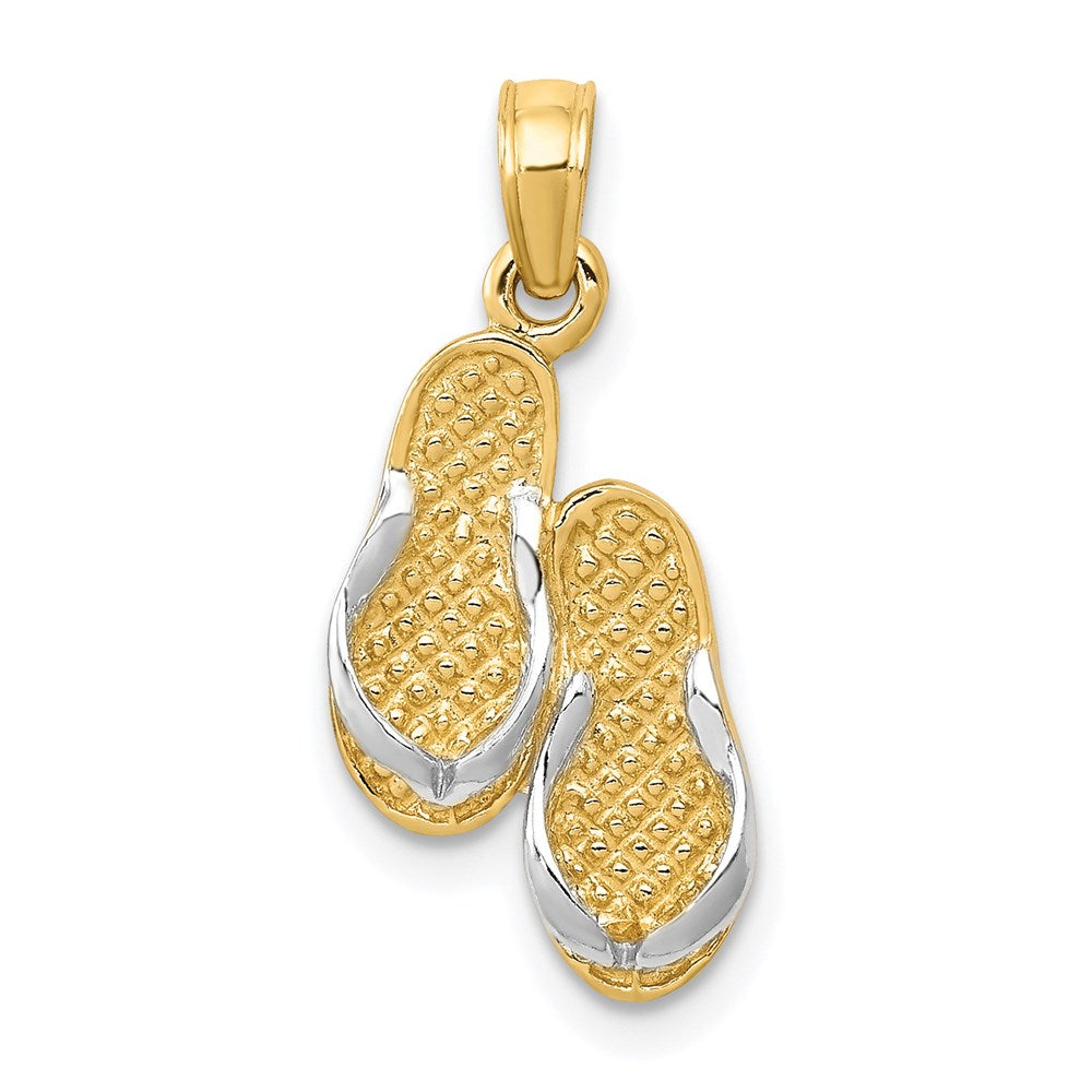 14k 3D w/Rhodium Solid Polished Sandals Pendant