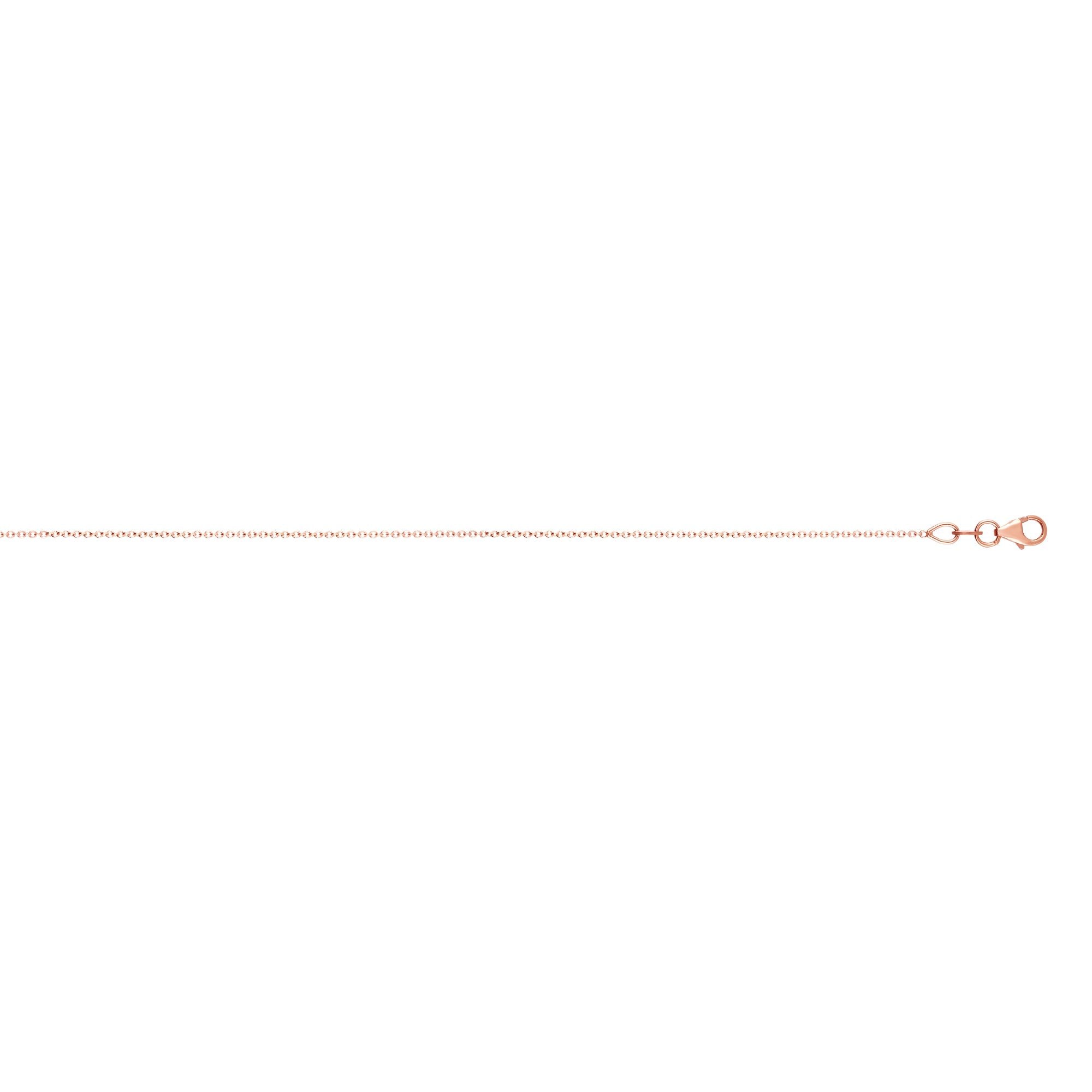 18K Rose Gold 1.0mm Extendable Cable Chain with Lobster Lock. Total length 18" with a jump ring at 16."