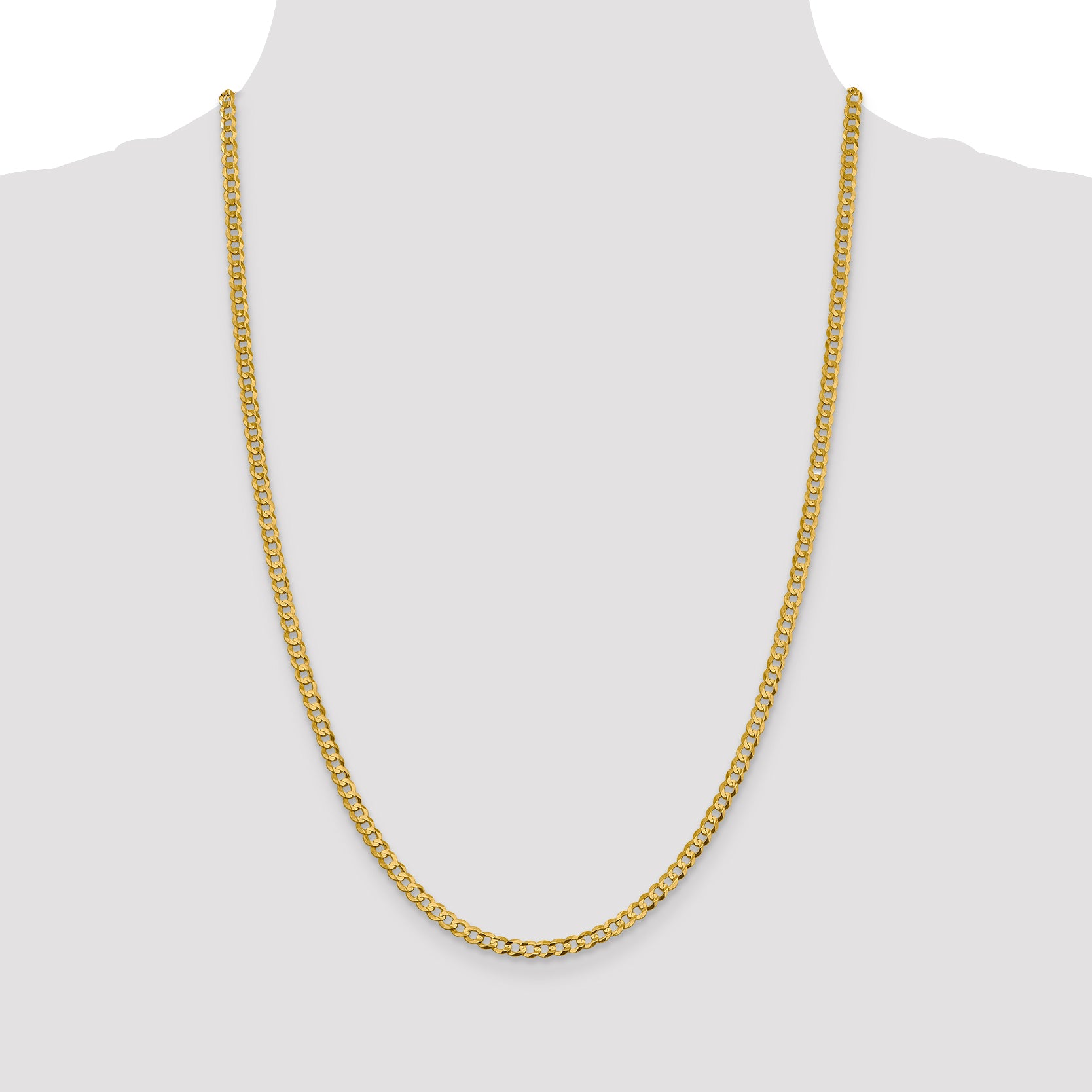 14K 20 Inch 3.7Mm Lightweight Flat Cuban With Lobster Clasp Chain