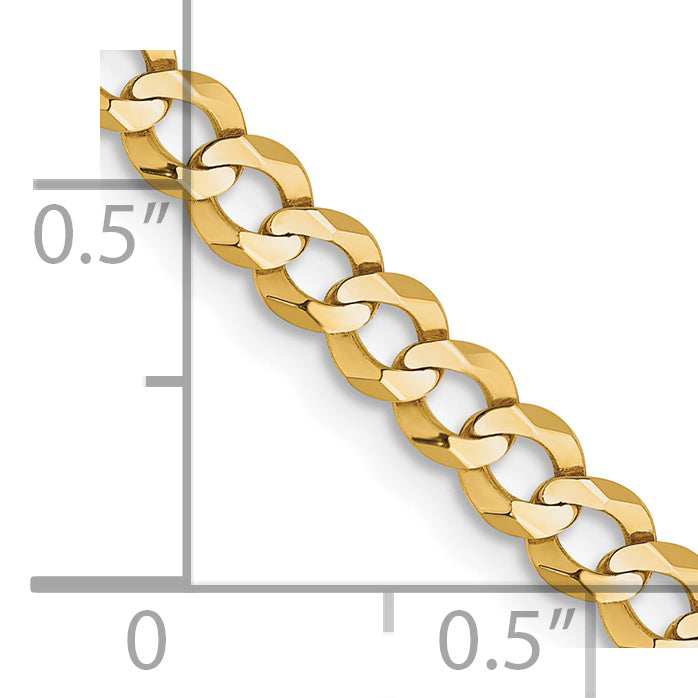 14K 24 Inch 3.7Mm Lightweight Flat Cuban With Lobster Clasp Chain