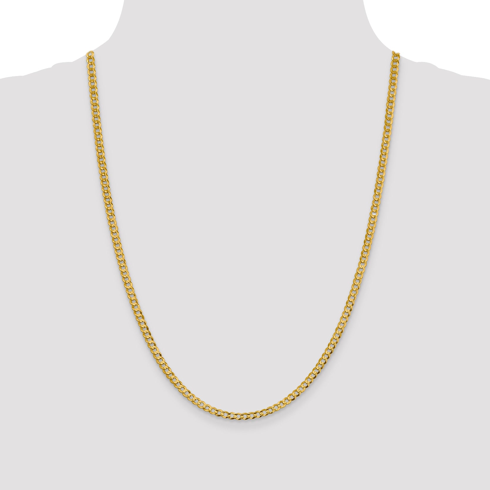 14K 24 Inch 3.7Mm Lightweight Flat Cuban With Lobster Clasp Chain
