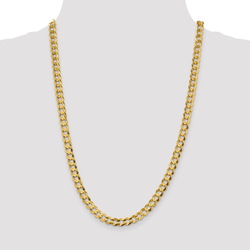 14K 24 inch 7.2mm Lightweight Flat Cuban with Lobster Clasp Chain