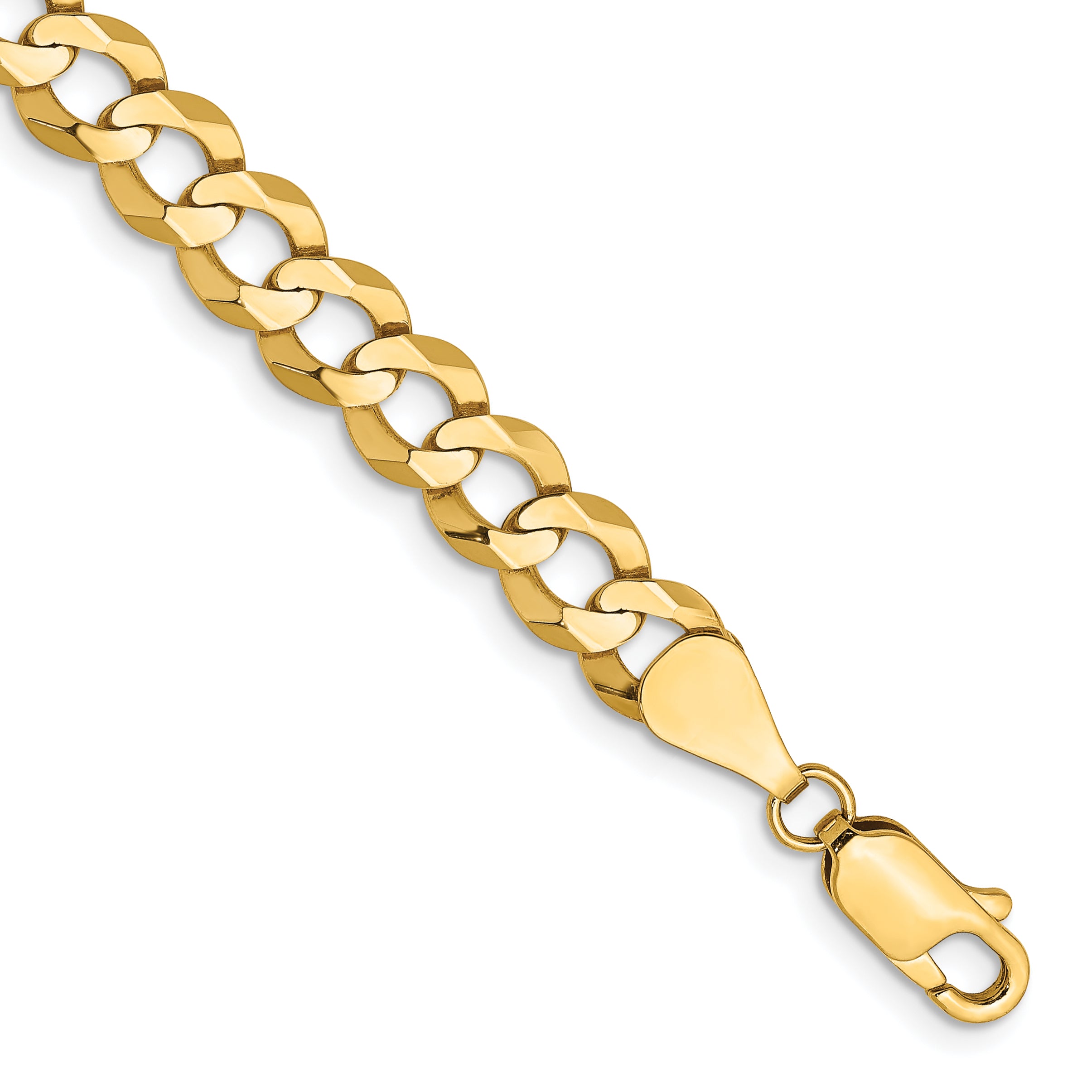 14K 7 Inch 7.2Mm Lightweight Flat Cuban With Lobster Clasp Bracelet