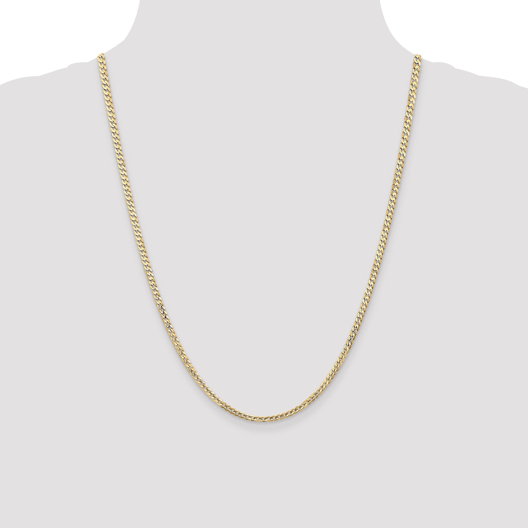 14K 18 inch 3mm Open Concave Curb with Lobster Clasp Chain