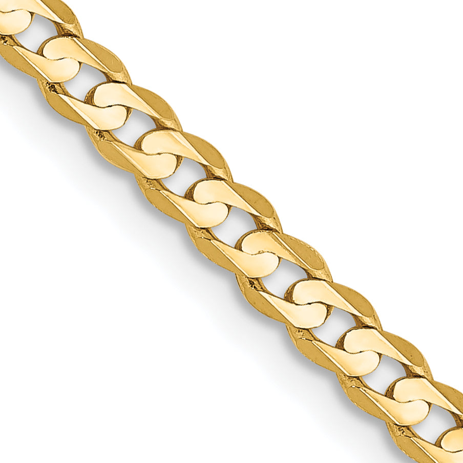 14K 18 inch 3mm Open Concave Curb with Lobster Clasp Chain