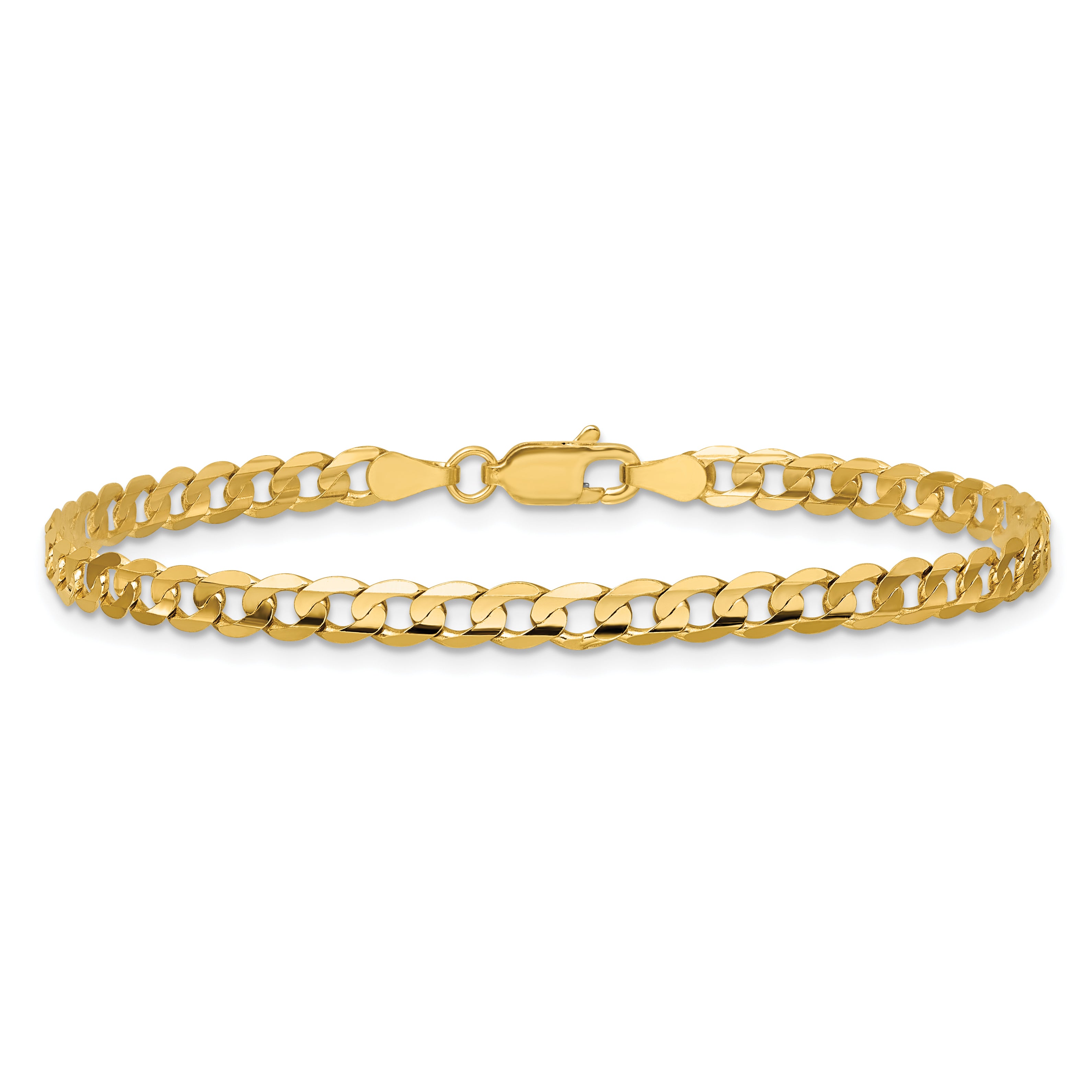14K 7 inch 3.8mm Open Concave Curb with Lobster Clasp Bracelet