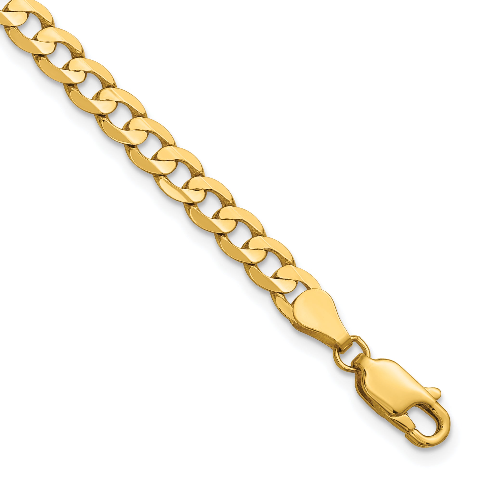 14K 7 inch 4.5mm Open Concave Curb with Lobster Clasp Bracelet