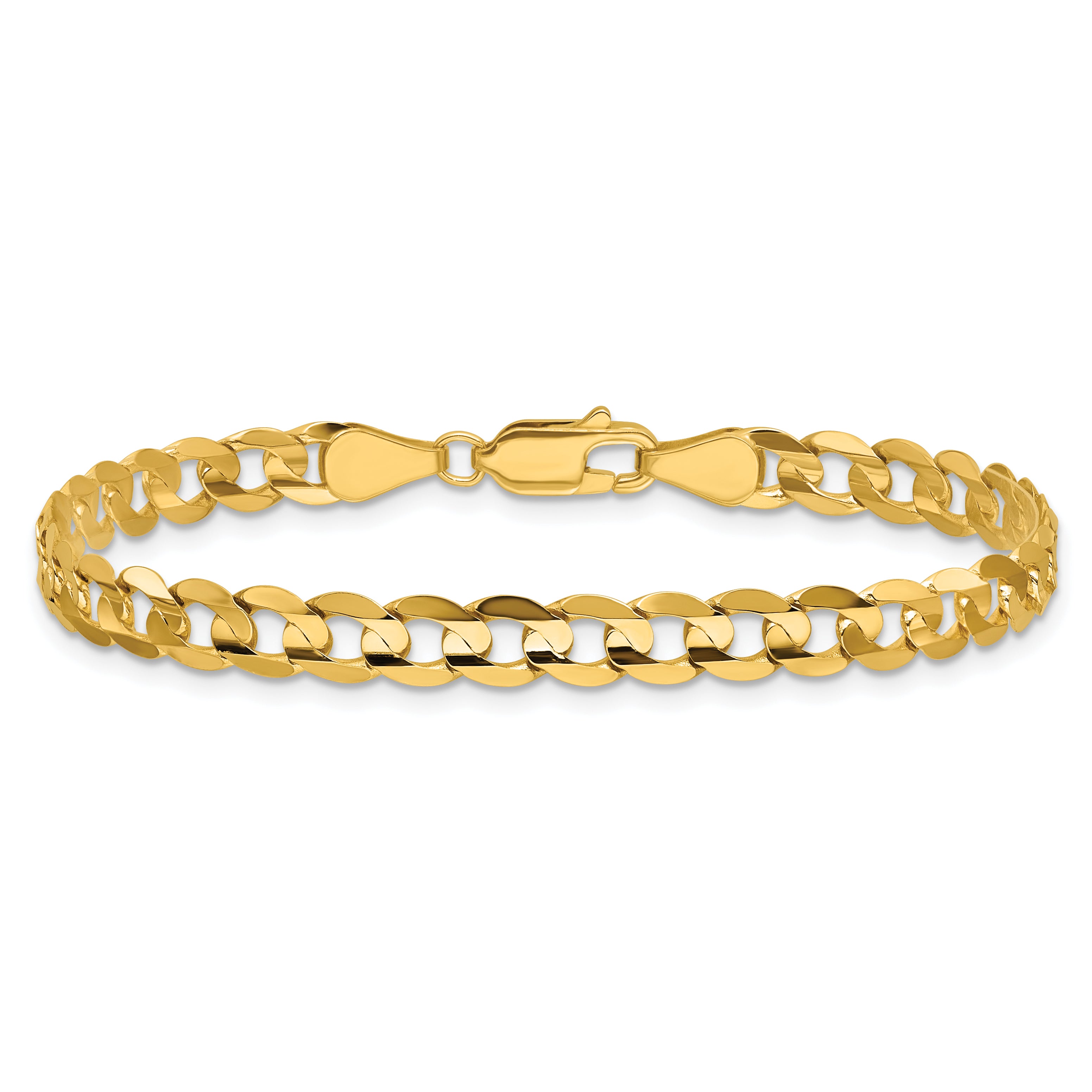 14K 8 inch 5.25mm Open Concave Curb with Lobster Clasp Bracelet
