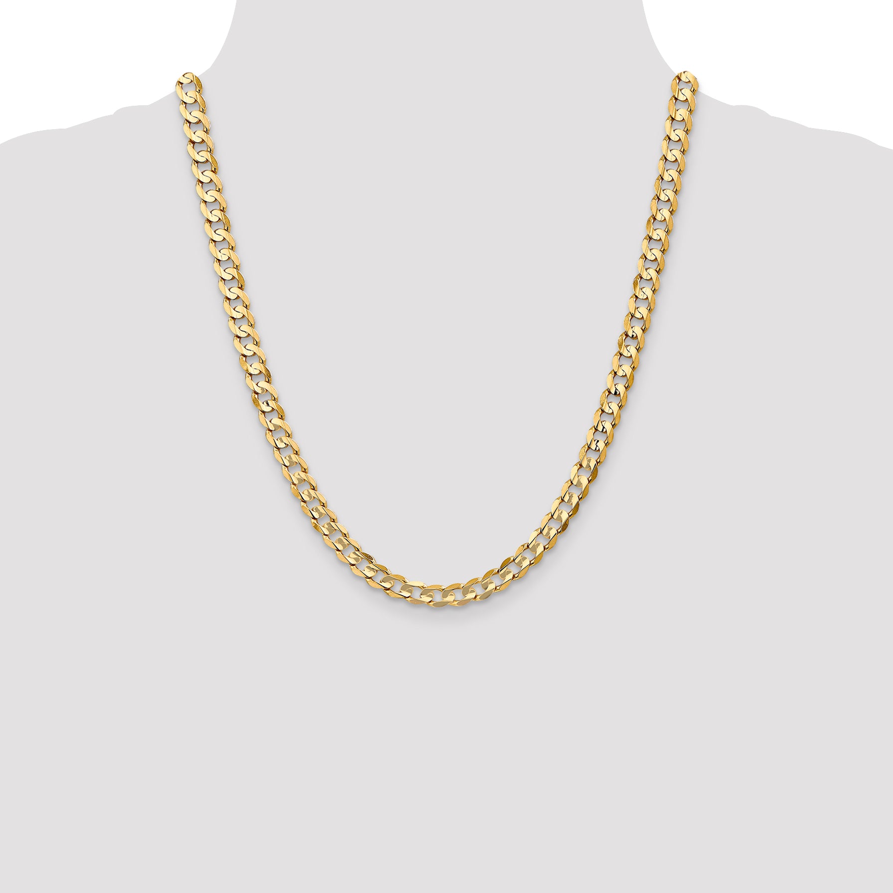 14K 18 inch 6.75mm Open Concave Curb with Lobster Clasp Chain