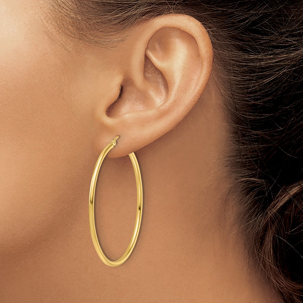 14K 2mm Polished Hinged Hoop Earrings