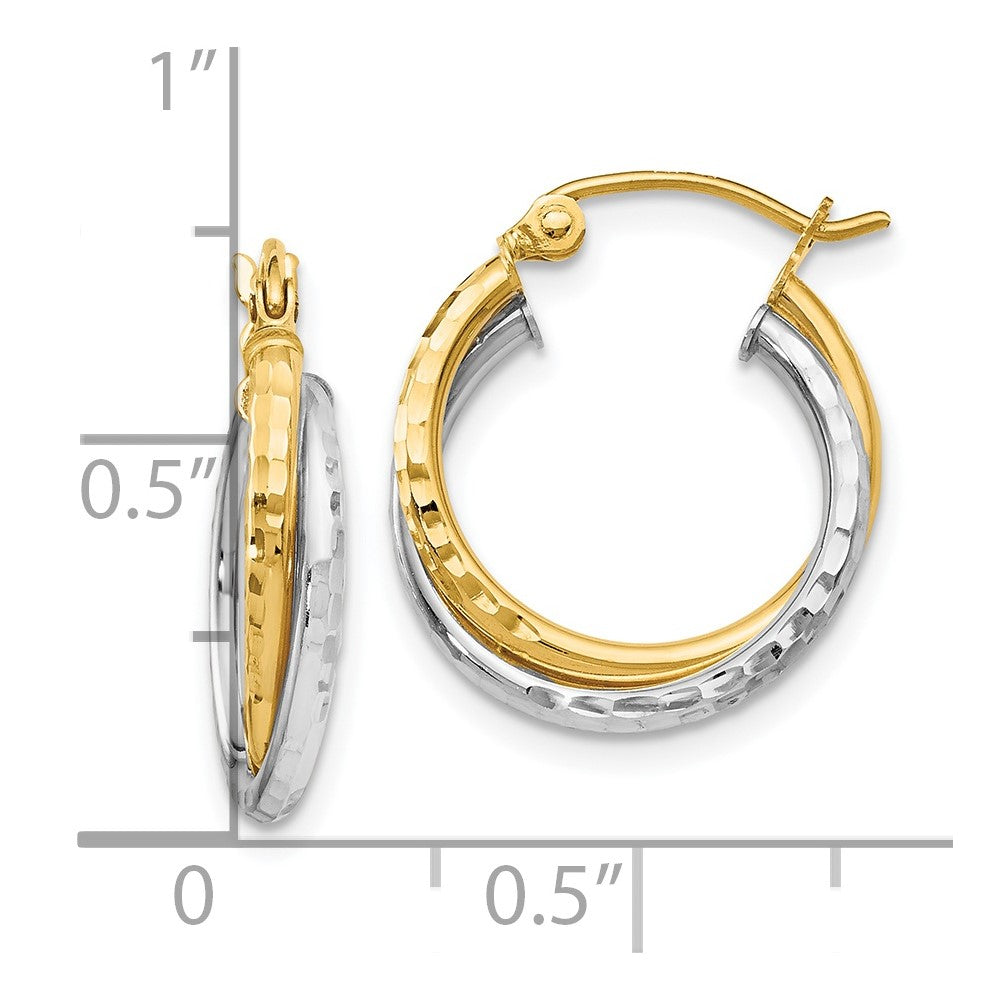 14K Two-tone D/C Hinged Hoop Earrings