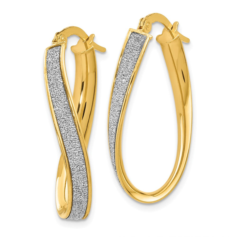 14K Polished Glimmer Infused Oval Twist Hoop Earrings