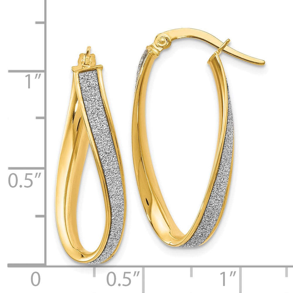 14K Polished Glimmer Infused Oval Twist Hoop Earrings