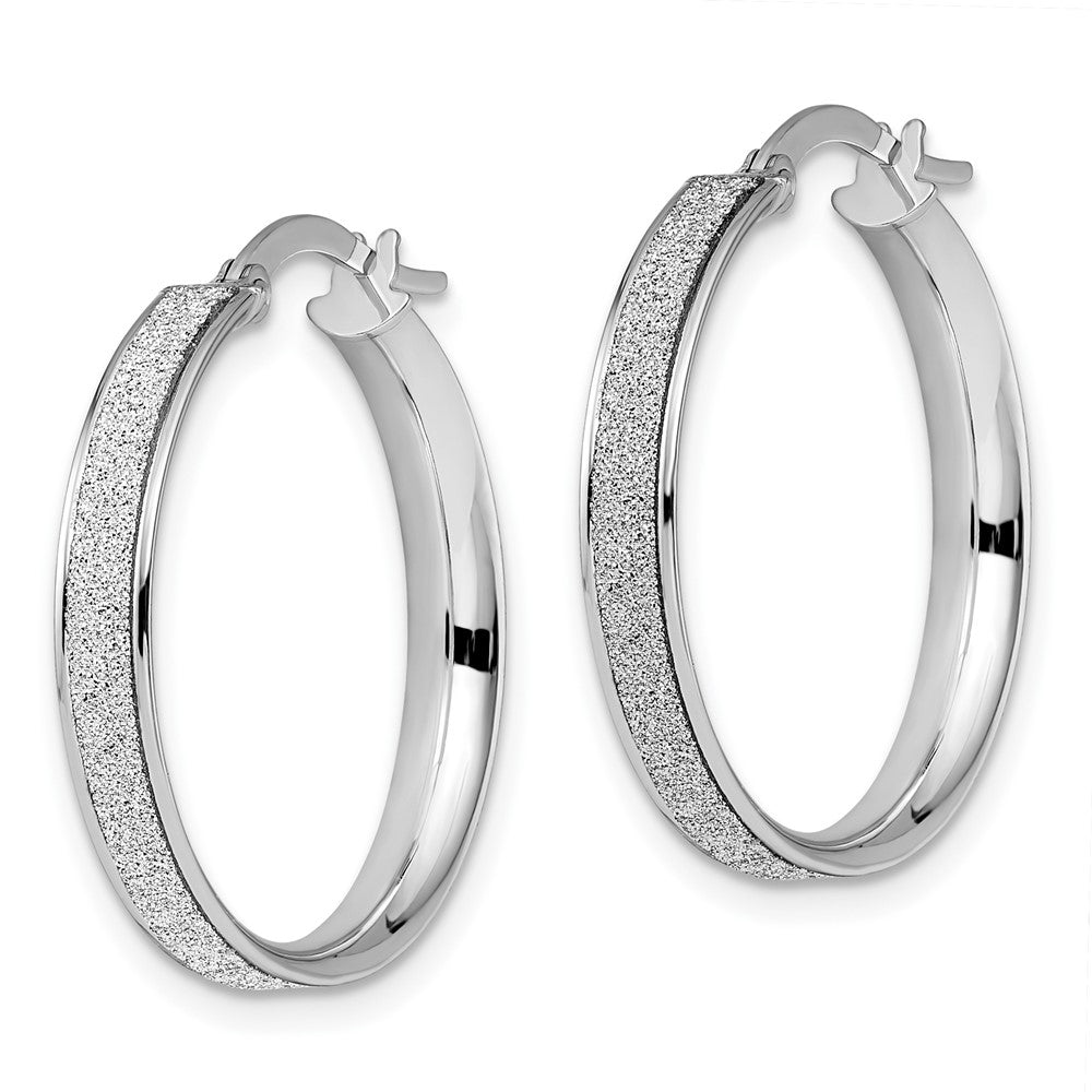 14K White Gold Polished Glimmer Infused Hoop Earrings