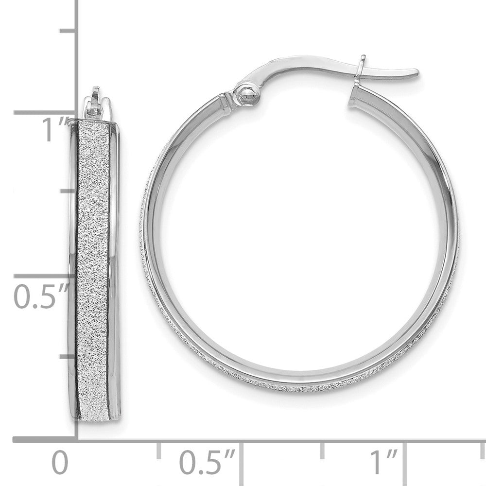 14K White Gold Polished Glimmer Infused Hoop Earrings
