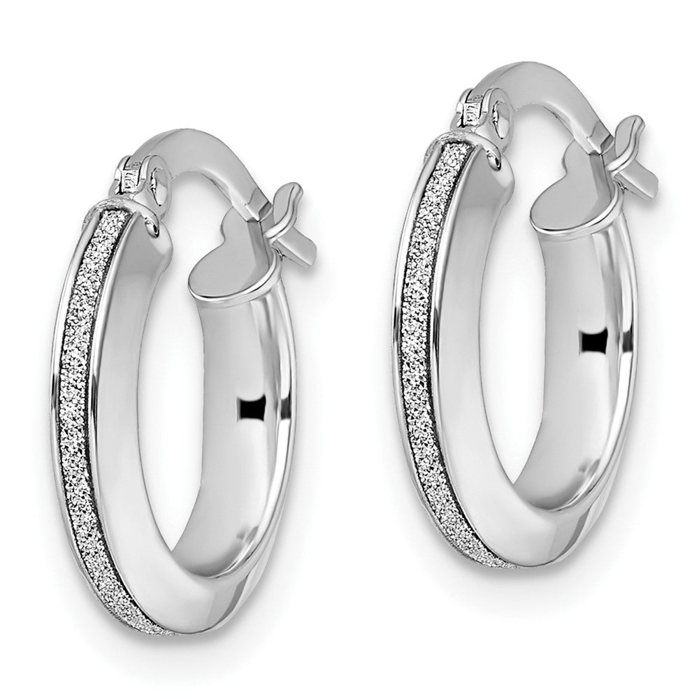 14K White Gold Polished Glimmer Infused Hoop Earrings
