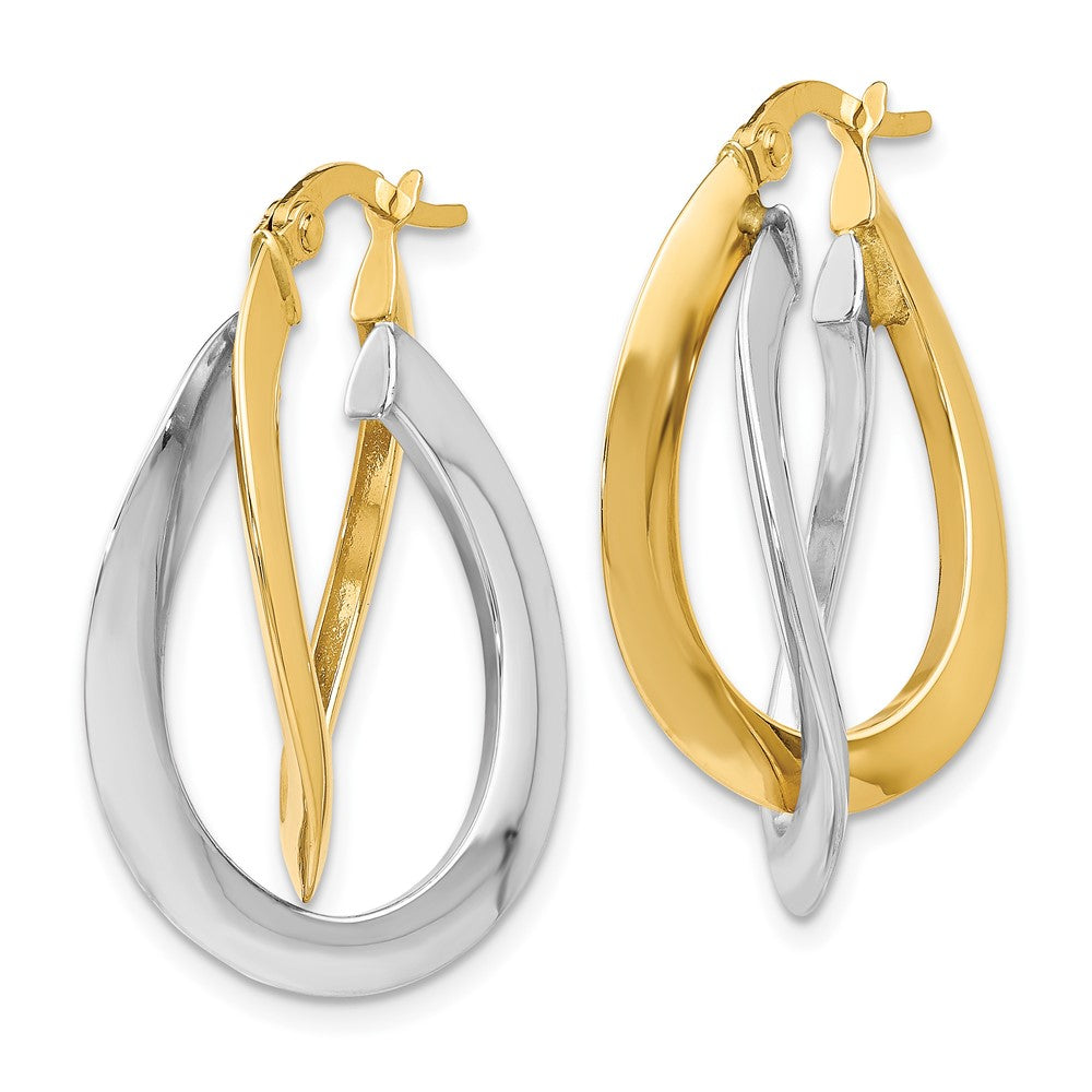 14K Two-tone Polished Twisted Double Hoop Earrings