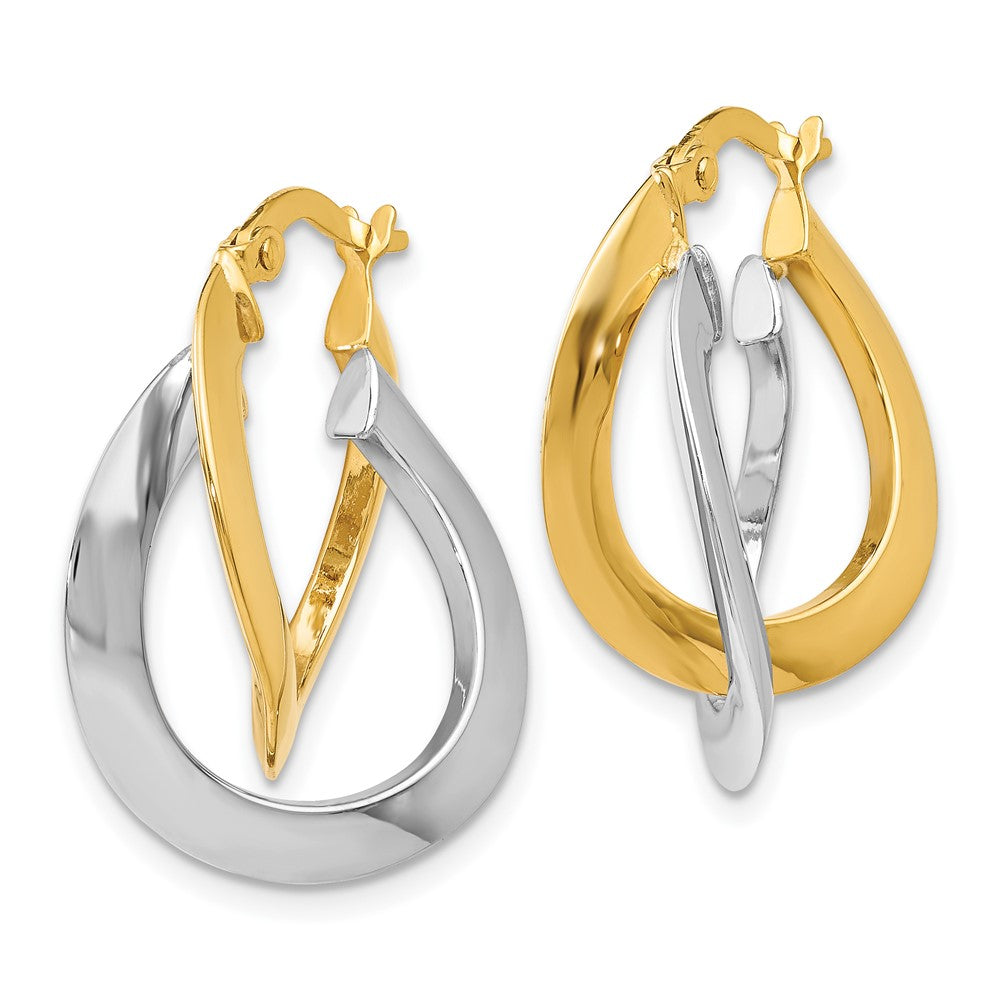 14K Two-tone Polished Twisted Double Hoop Earrings