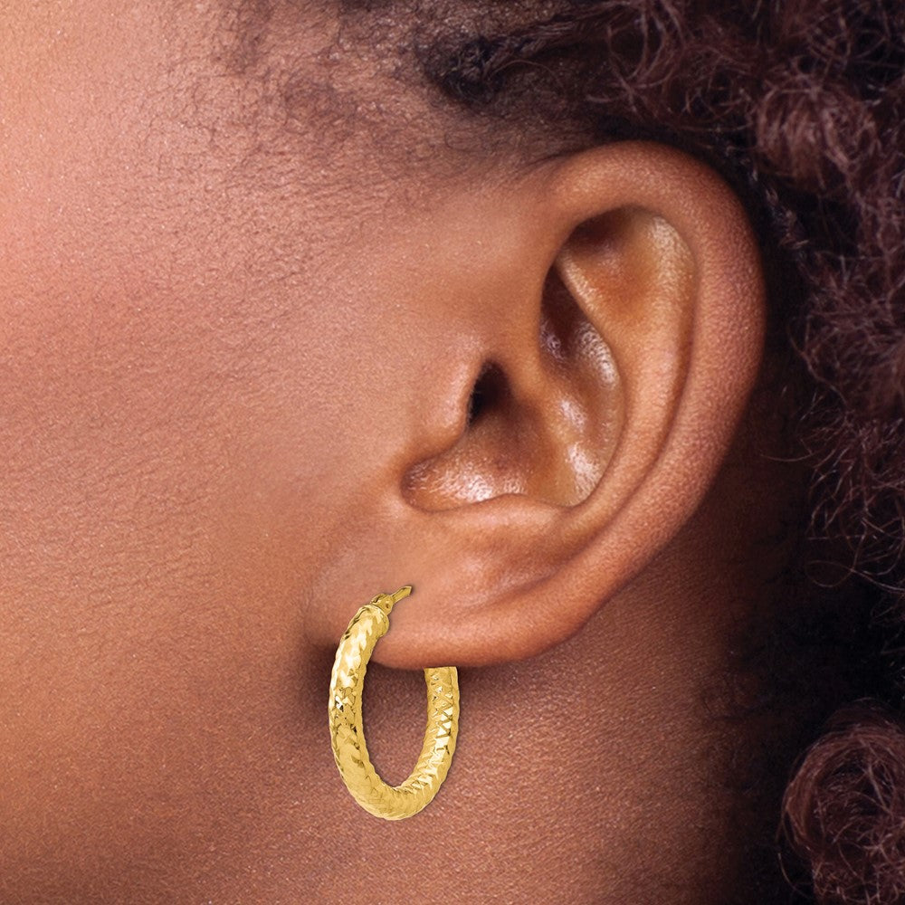 14K ForeverLite Polished and Textured Hoop Earrings