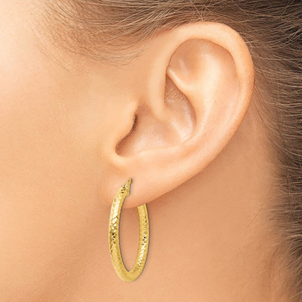 14K ForeverLite Polished and Textured Hoop Earrings