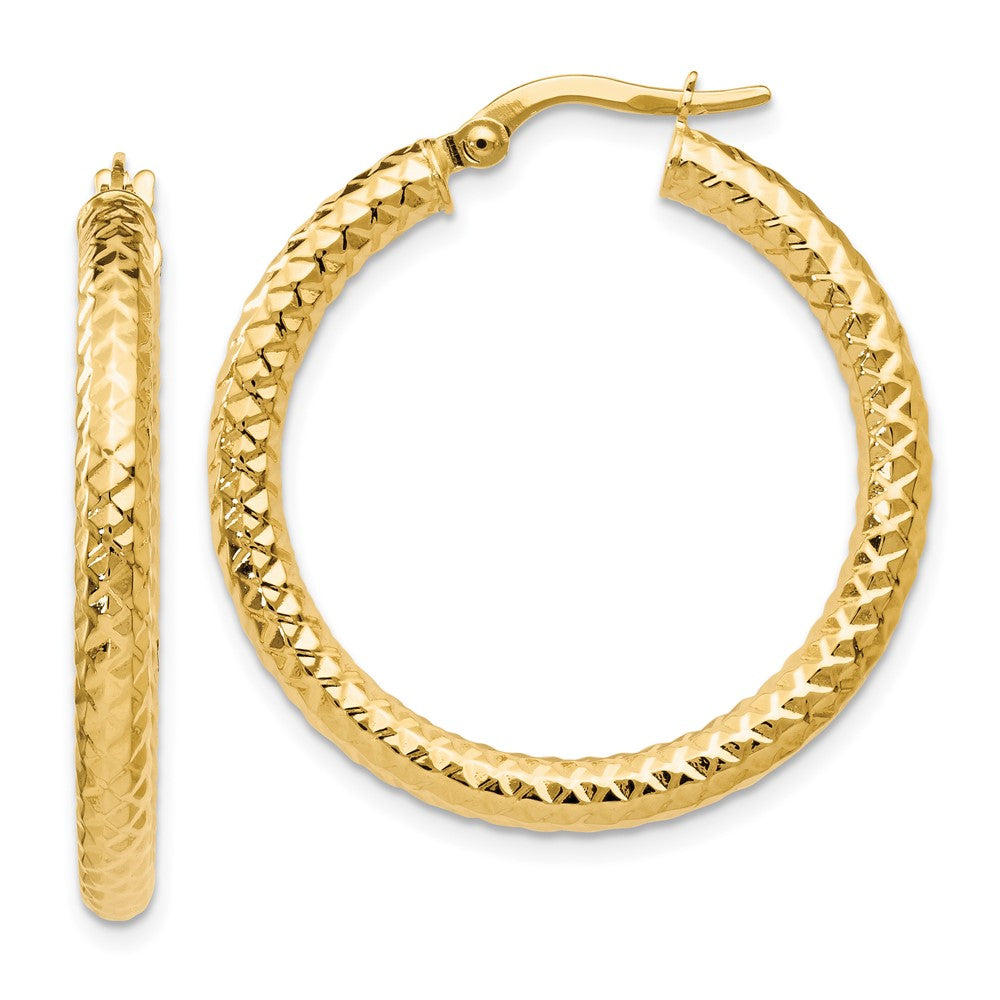 14K ForeverLite Polished and Textured Hoop Earrings