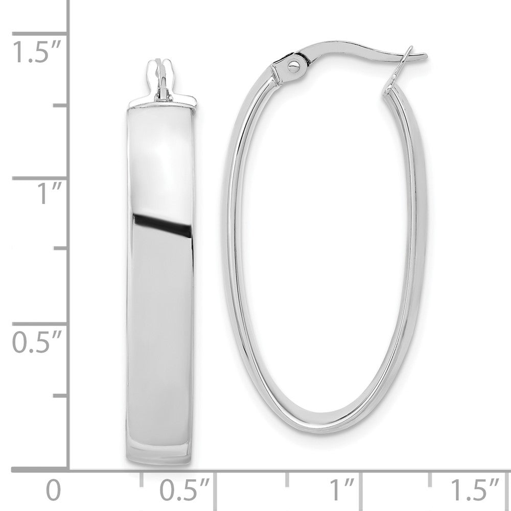 14K with White Rhodium Plating Polished Oval Hoop Earrings