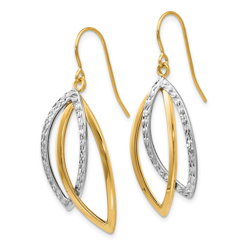 14K Two-tone Polished and Textured Shepherd Hook Earrings