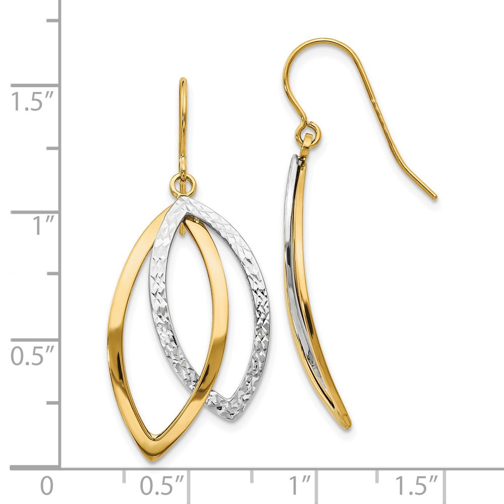 14K Two-tone Polished and Textured Shepherd Hook Earrings