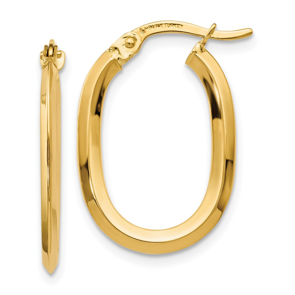 14K Polished Oval Hinged Hoop Earrings