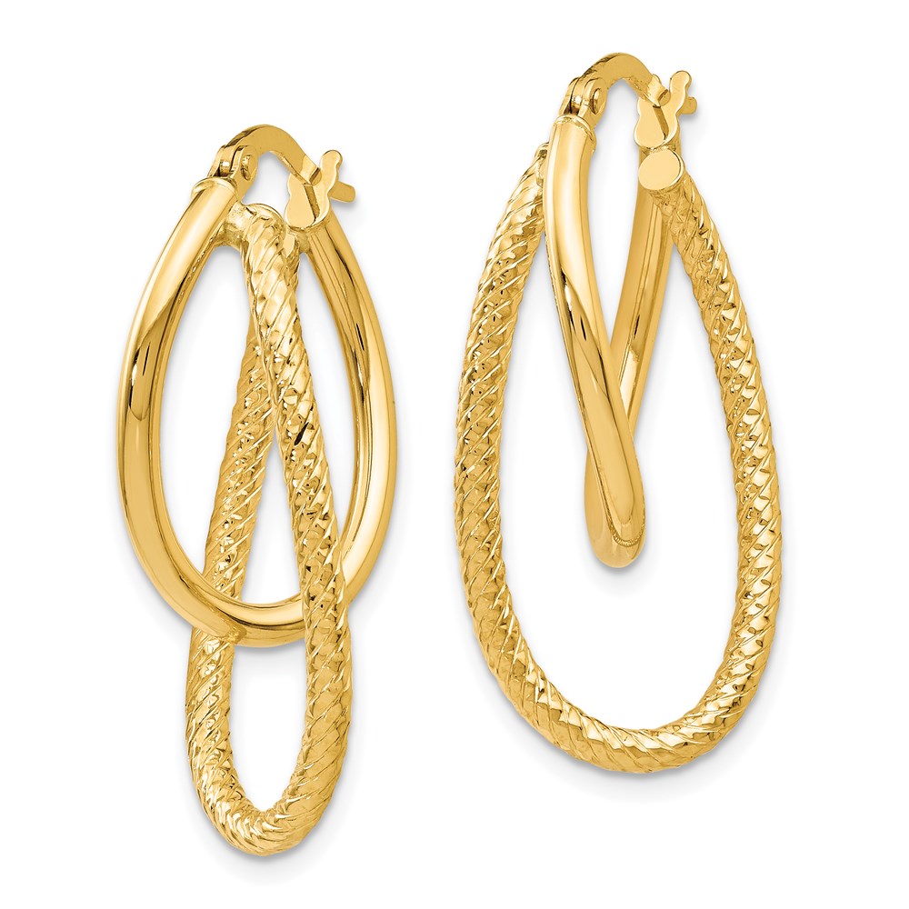 14K Polished and Textured Hinged Hoop Earrings