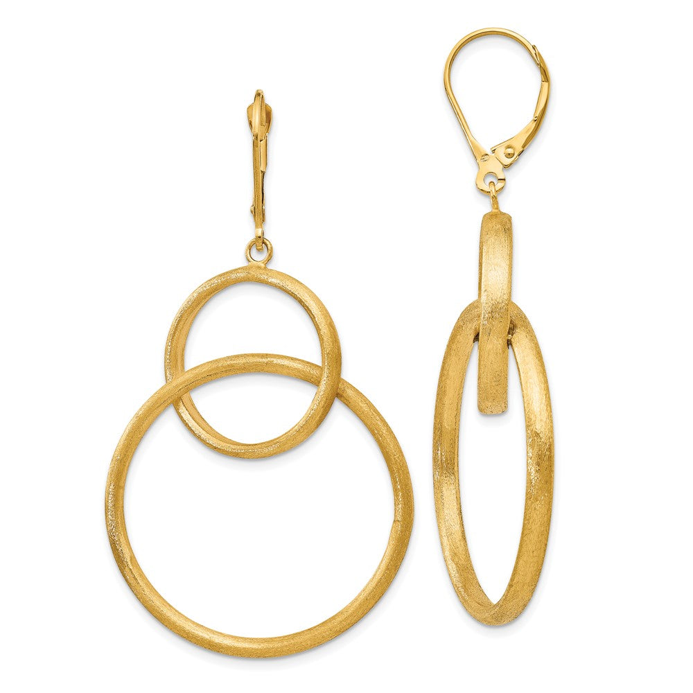 14K Scratch Finish Round Leverback Earrings