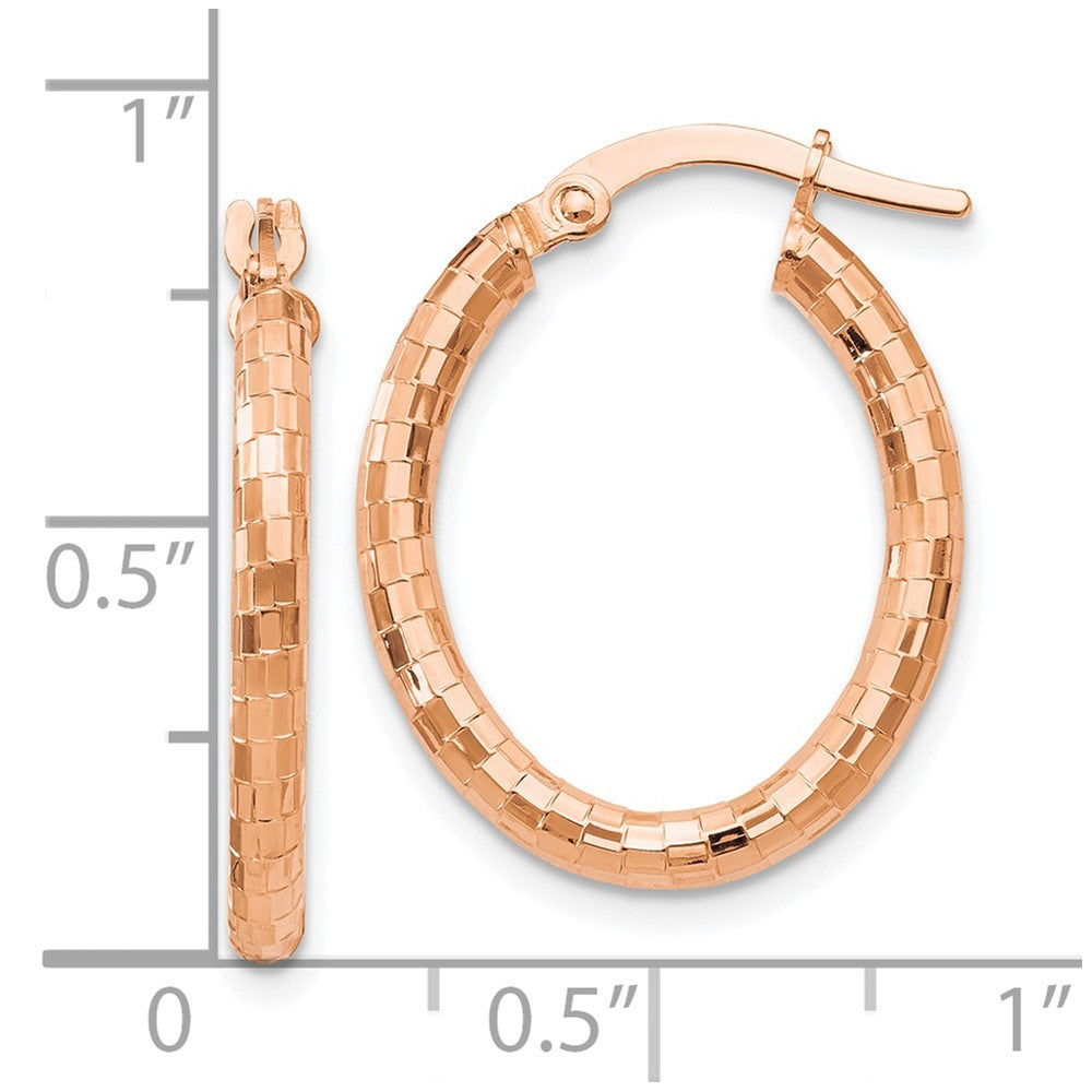 14K Rose Gold Textured Oval Hoop Earrings