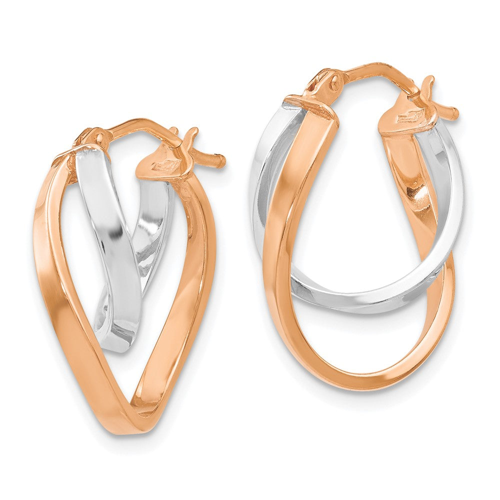 14K w/Wht/Rose RH-plating Polished Hinged Hoop Earrings