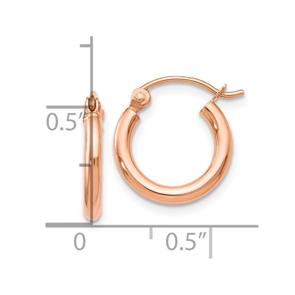 14K Rose Gold 2x12mm Polished Hoop Earrings