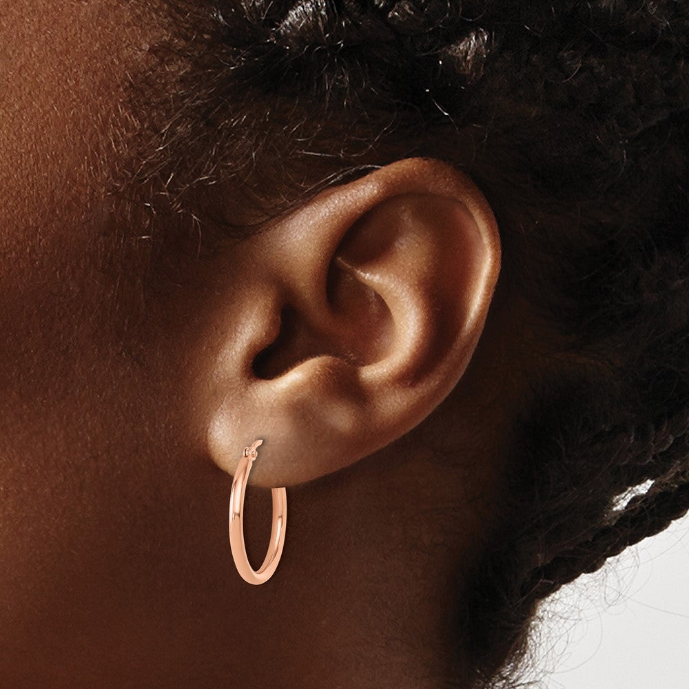 14K Rose Gold 2x20mm Polished Hoop Earrings