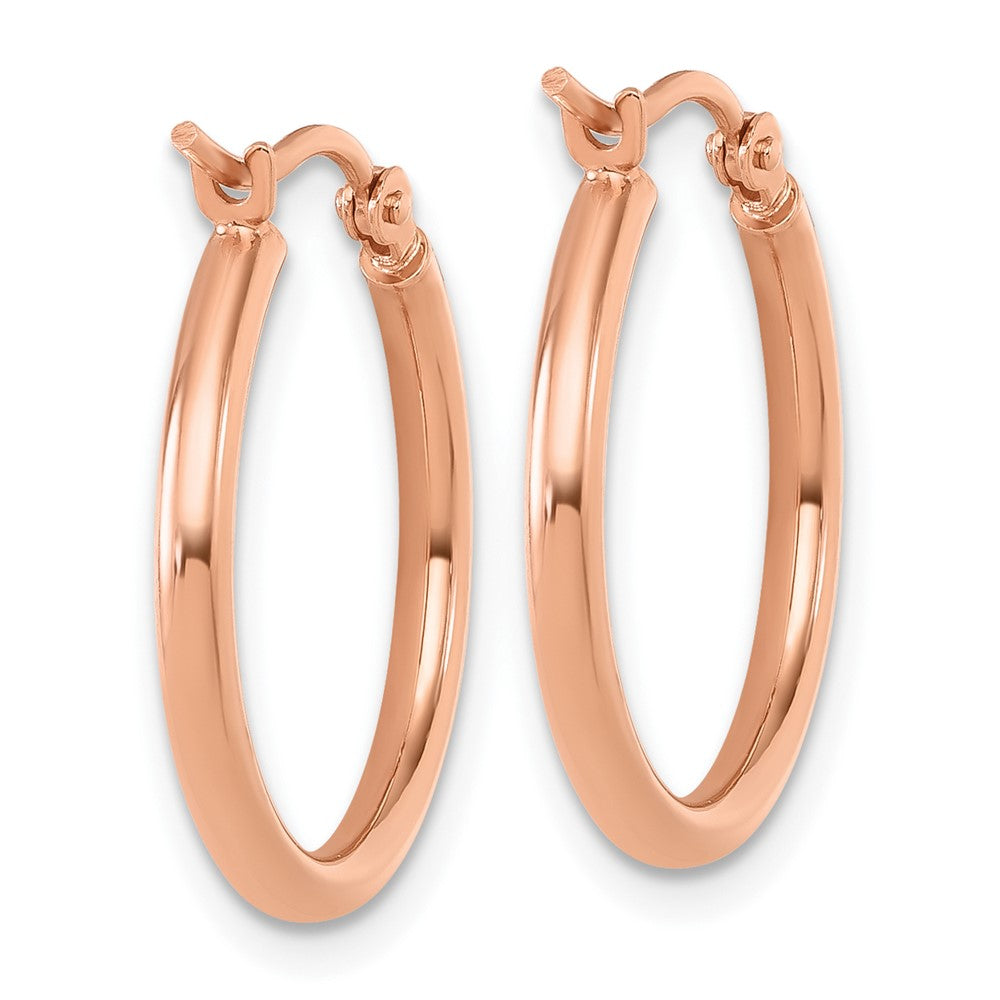 14K Rose Gold 2x20mm Polished Hoop Earrings