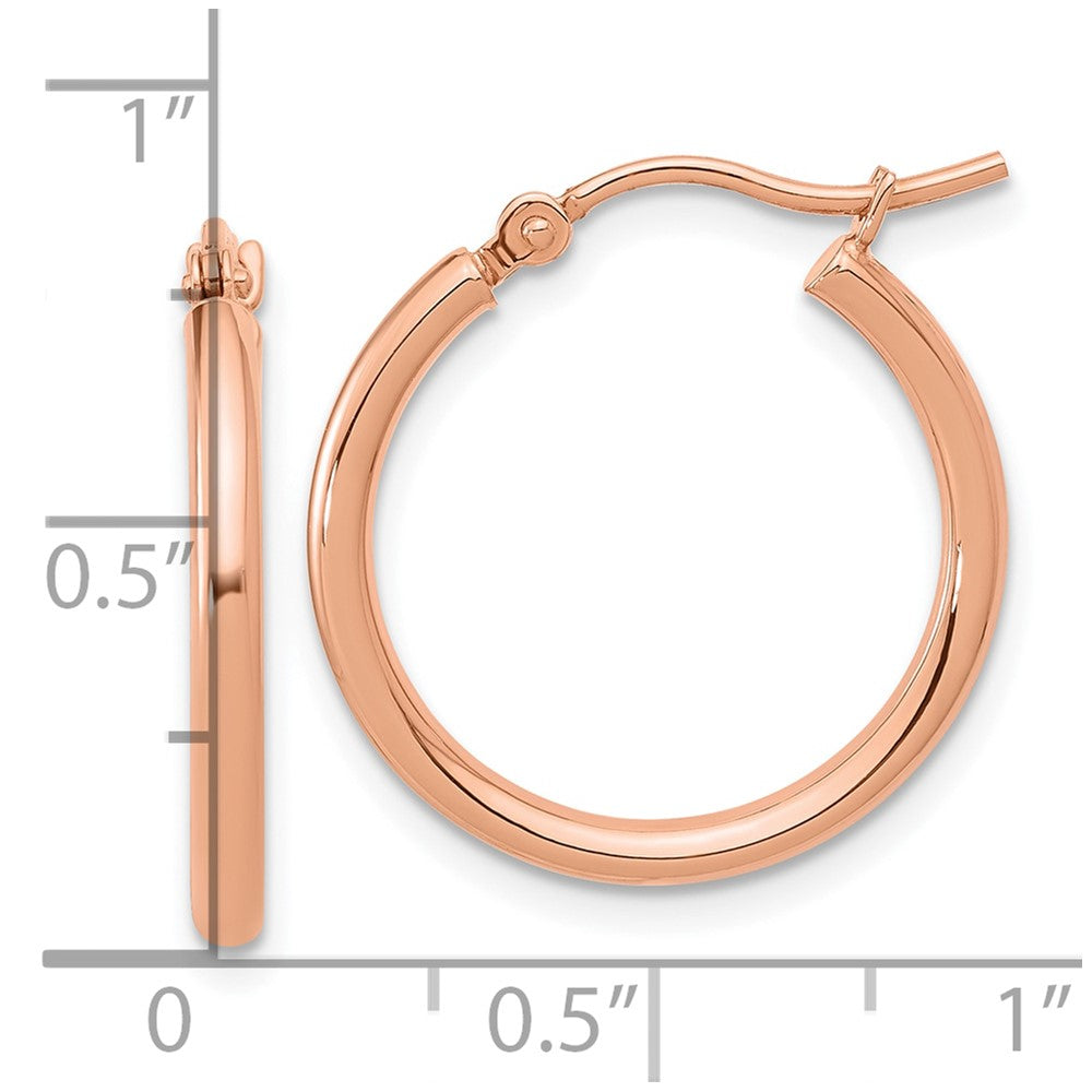 14K Rose Gold 2x20mm Polished Hoop Earrings