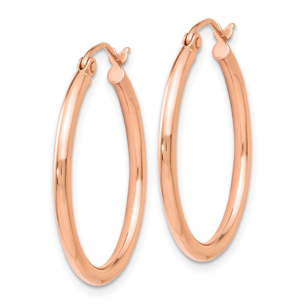 14K Rose Gold 2x25mm Polished Hoop Earrings
