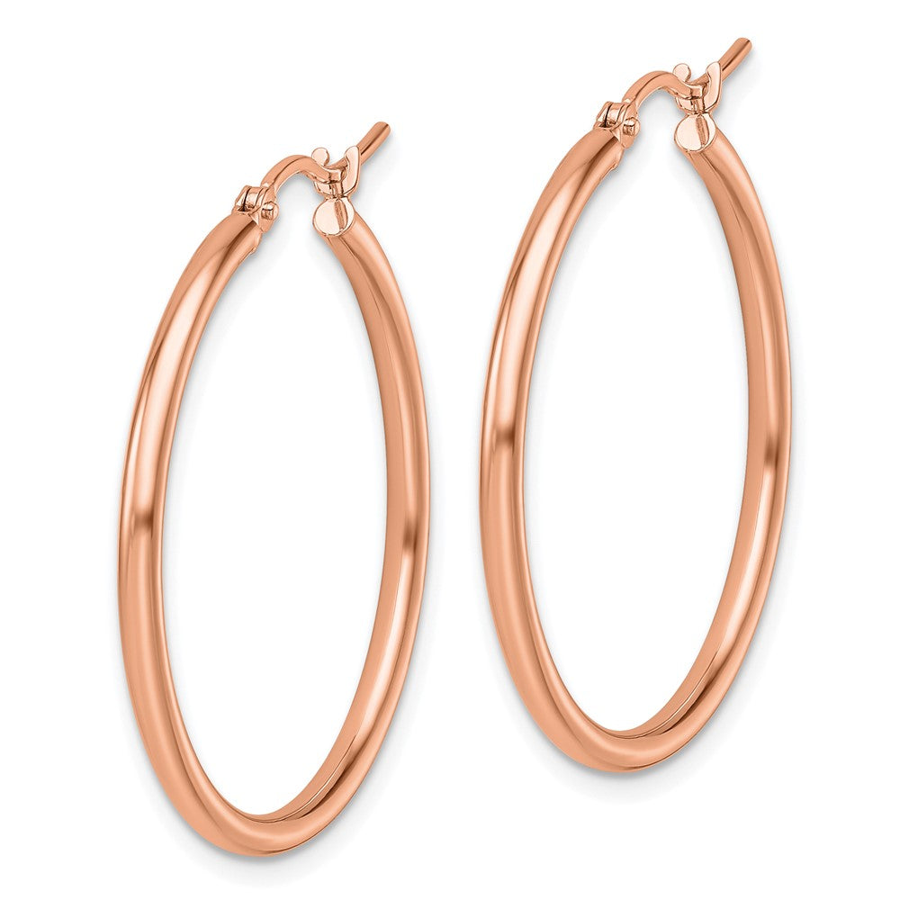 14K Rose Gold 2x30mm Polished Hoop Earrings