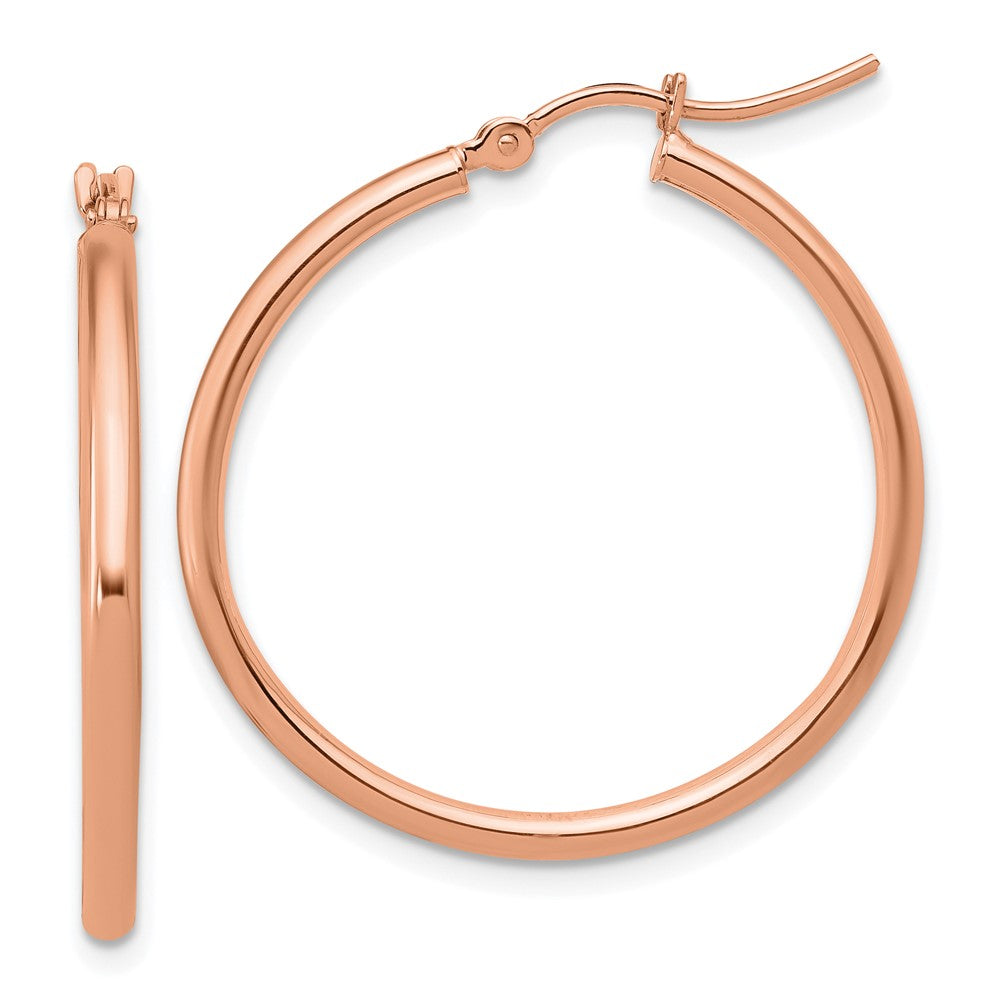 14K Rose Gold 2x30mm Polished Hoop Earrings