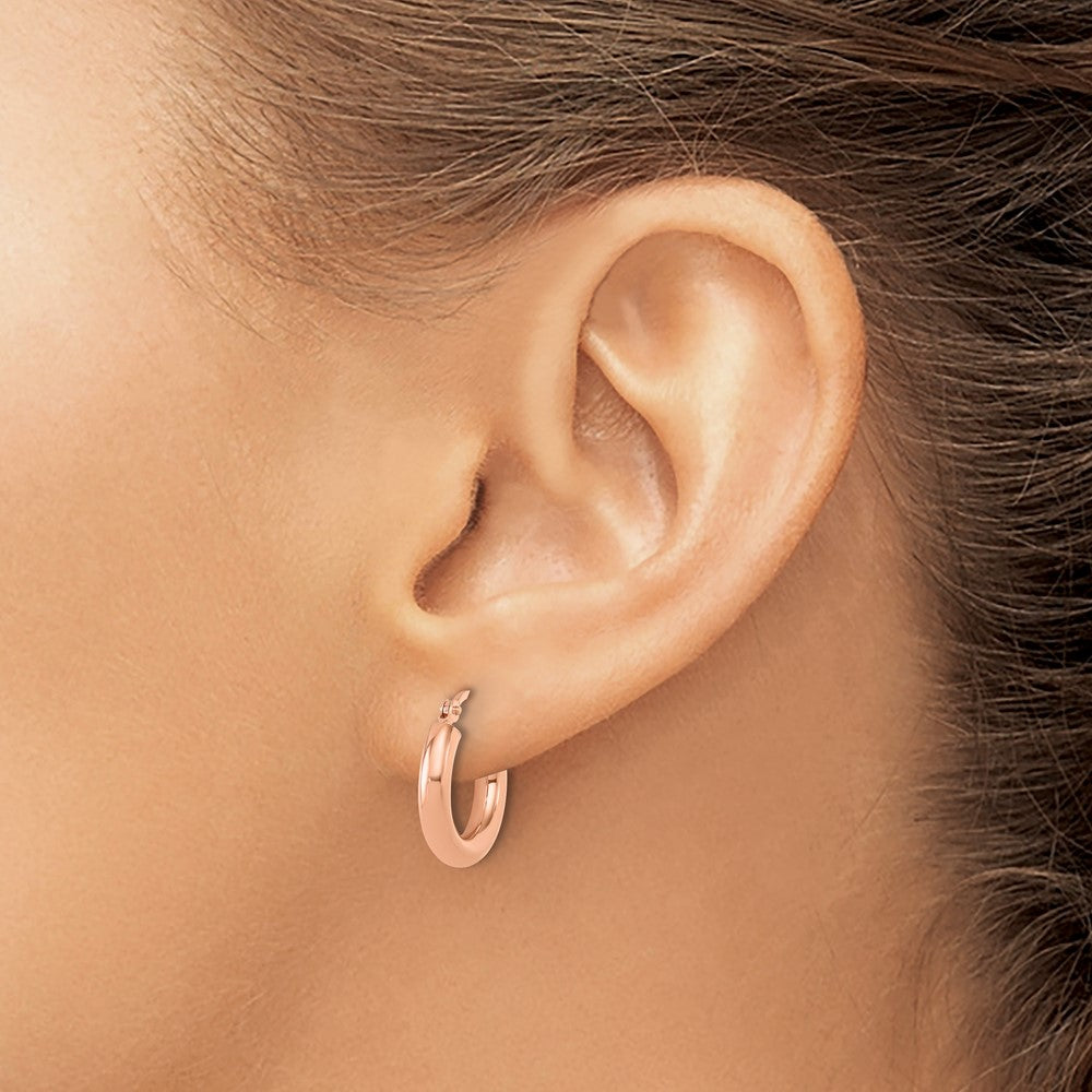 14K Rose Gold 3mm Polished Hoop Earrings