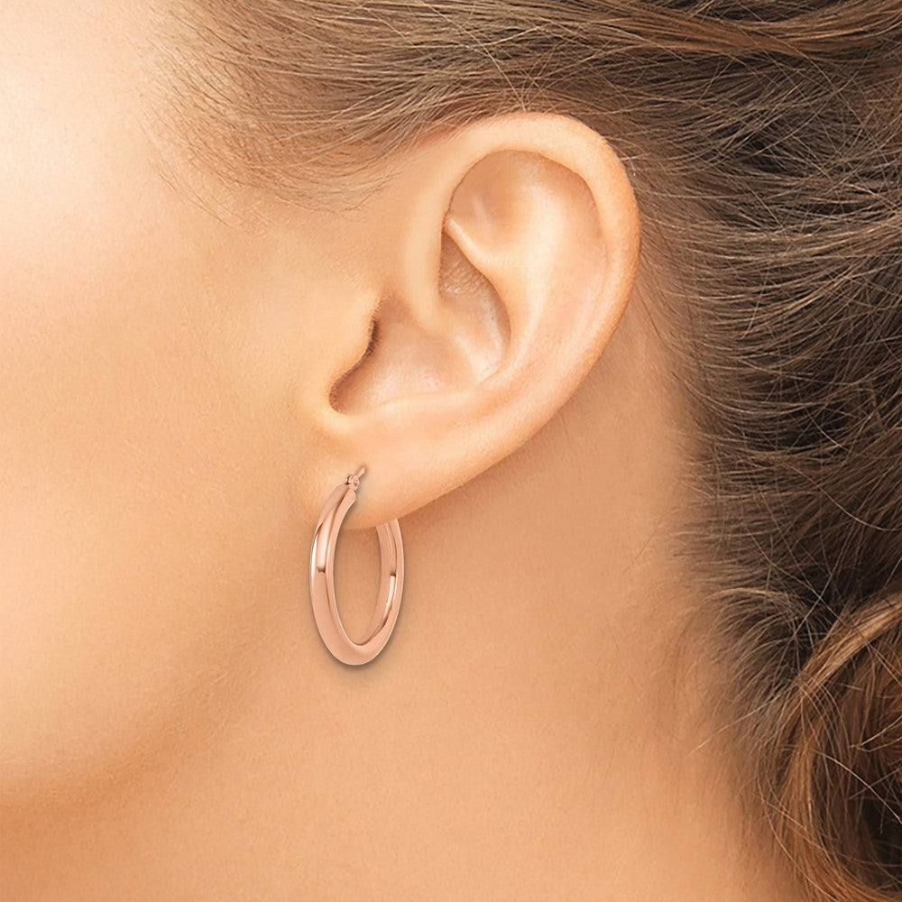 14K Rose Gold 3mm Polished Hoop Earrings