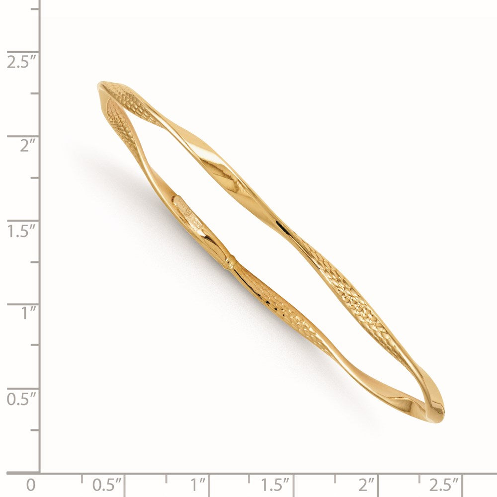 14K Polished and Textured Twisted Slip-on Bangle