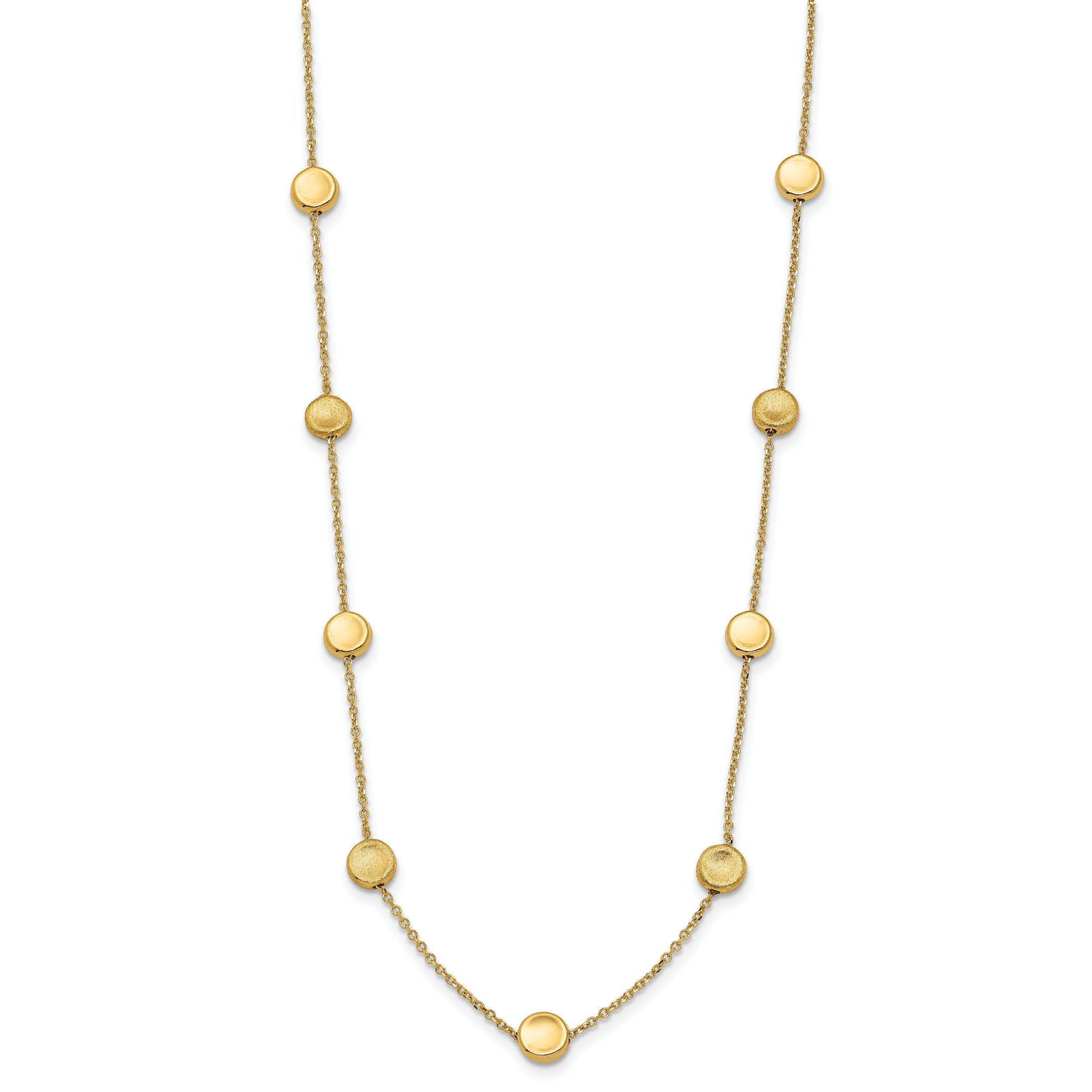 14K Polished and Satin Beaded Necklace