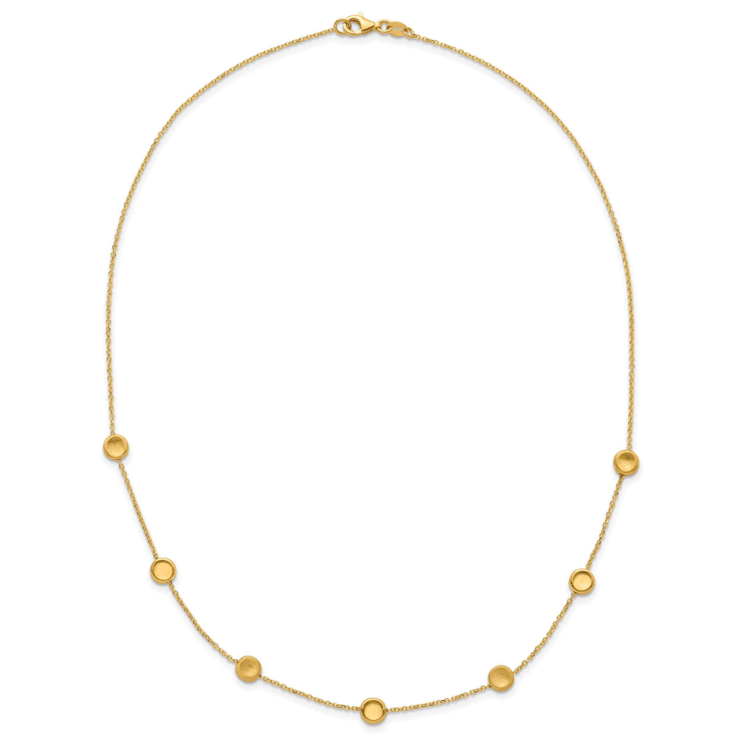 14K Polished and Satin Beaded Necklace