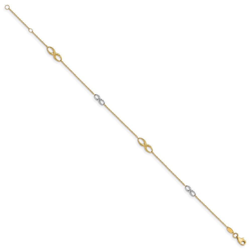 14K Two-tone Polished w/1in ext. Anklet