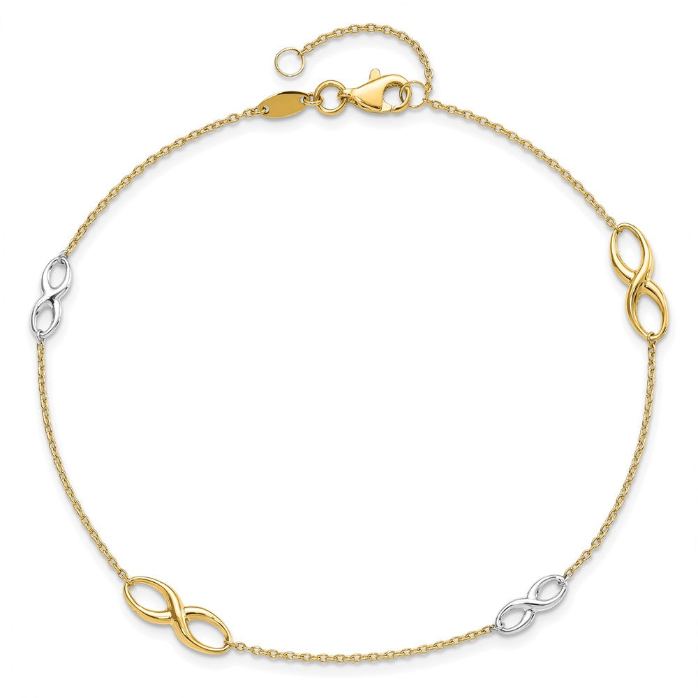 14K Two-tone Polished w/1in ext. Anklet