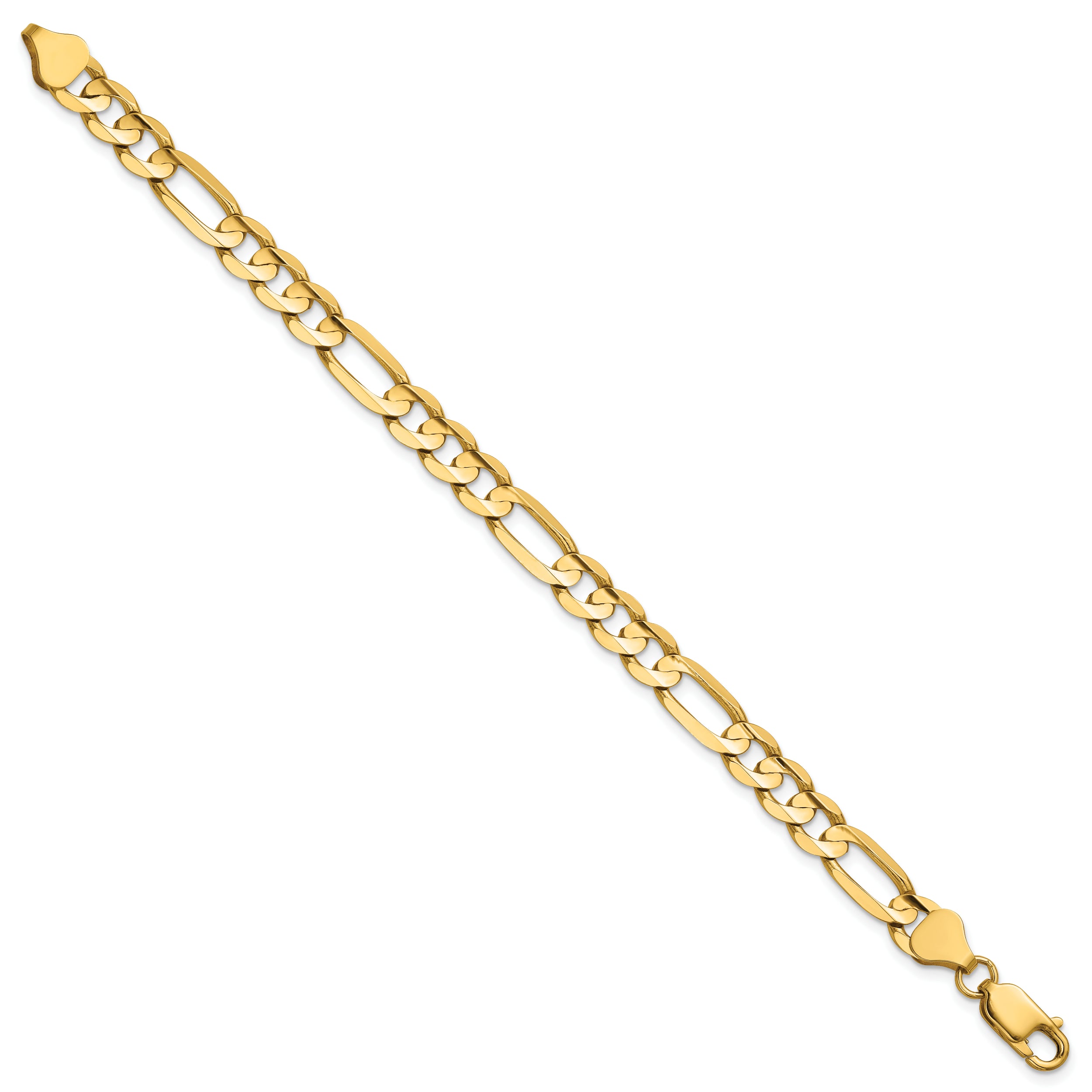 14K 8 inch 6.75mm Concave Open Figaro with Lobster Clasp Bracelet