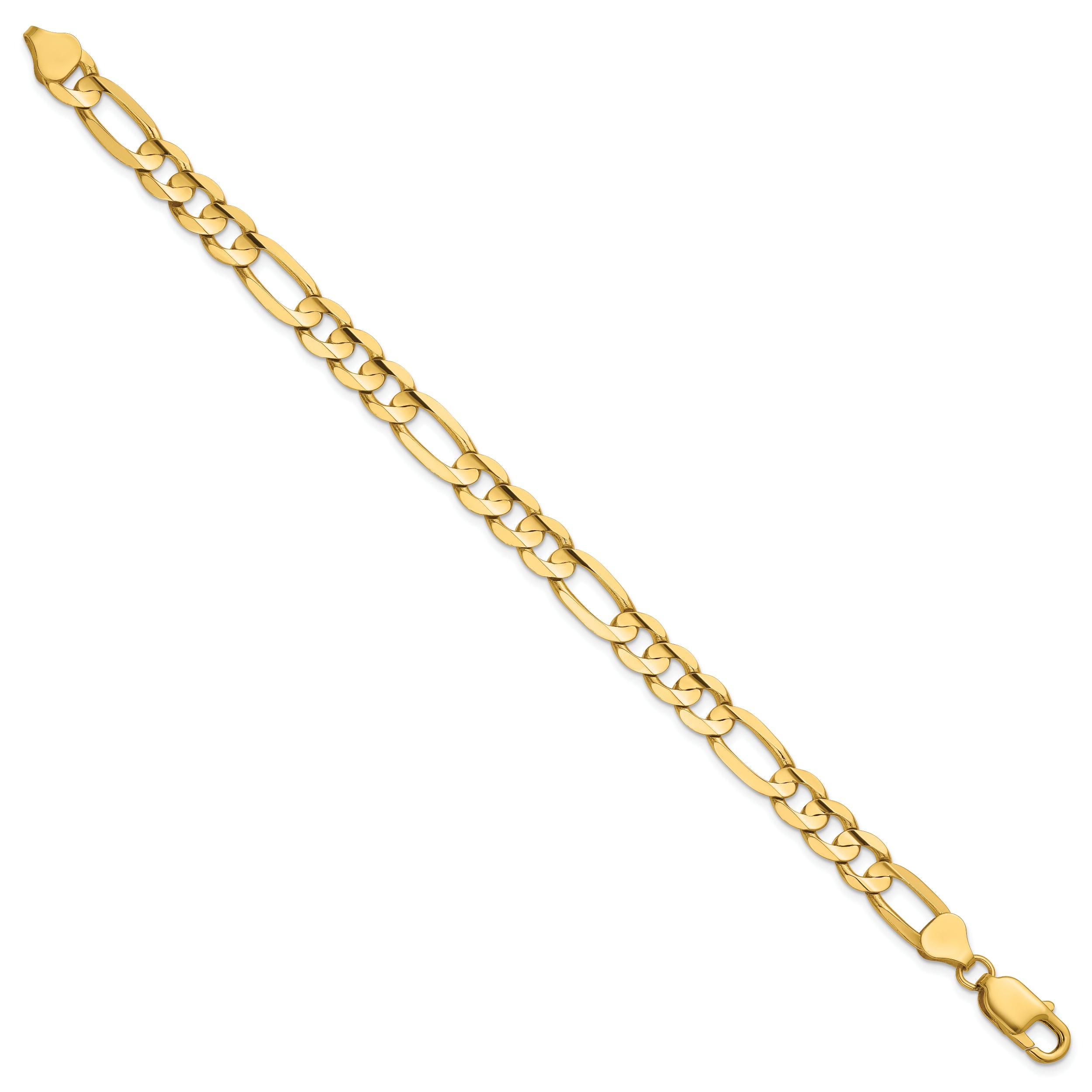14K 8 inch 7.5mm Concave Open Figaro with Lobster Clasp Bracelet
